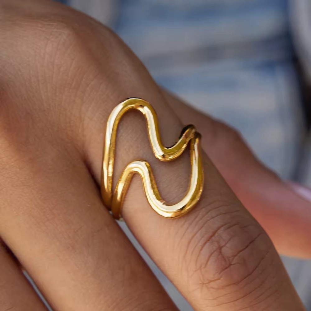 18K Gold Plated Adjustable Wave Ring